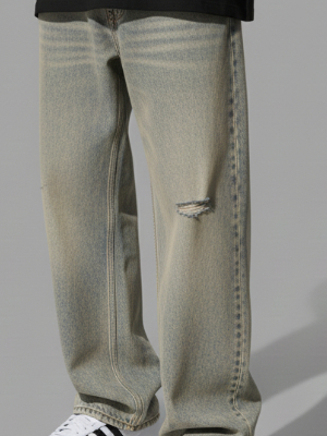 Fabric Straight Fit Mid Rise Light Blue Men Jeans