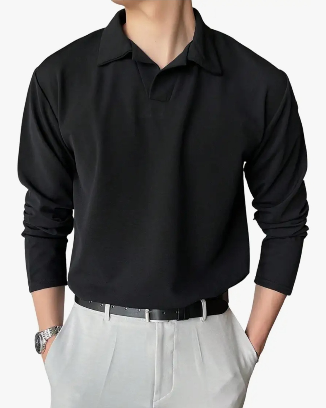 Dpiter Men's Black Long Sleeve Polo Shirt: Casual Style, Comfortable Fit, Perfect for 2025