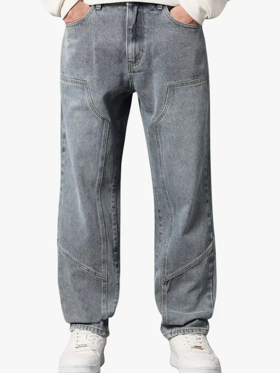 Dpiter Men's Grey Wide Leg Jeans - Comfort Fit Denim Trousers for Casual Wear