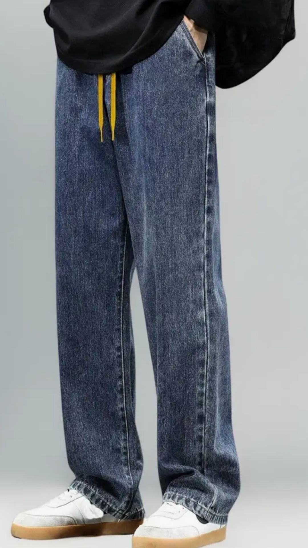 Dpiter Men's Relaxed Fit Denim Jeans with Drawstring - Trendy Casual Wear