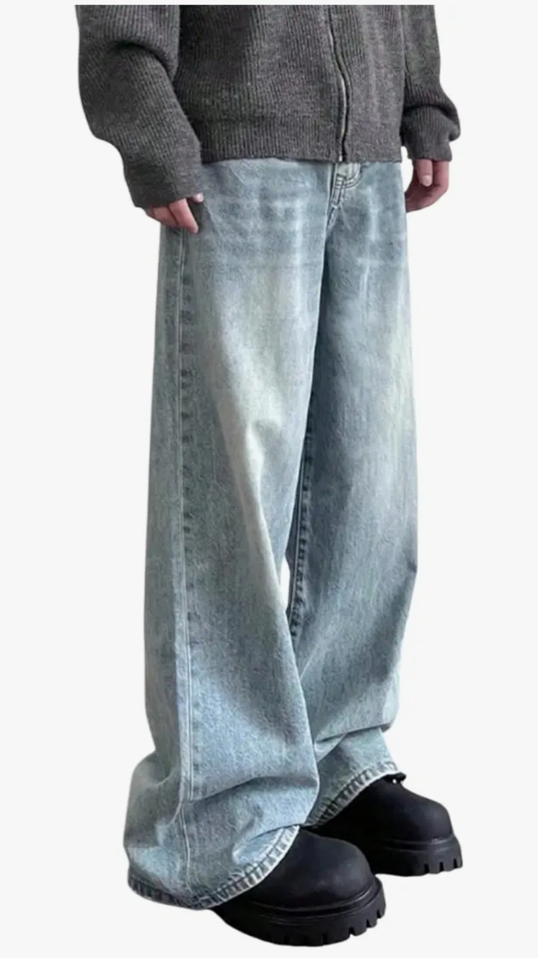 Dpiter Wide Leg Jeans for Men - Light Wash Denim, Relaxed Fit, Trendy 2025 Style