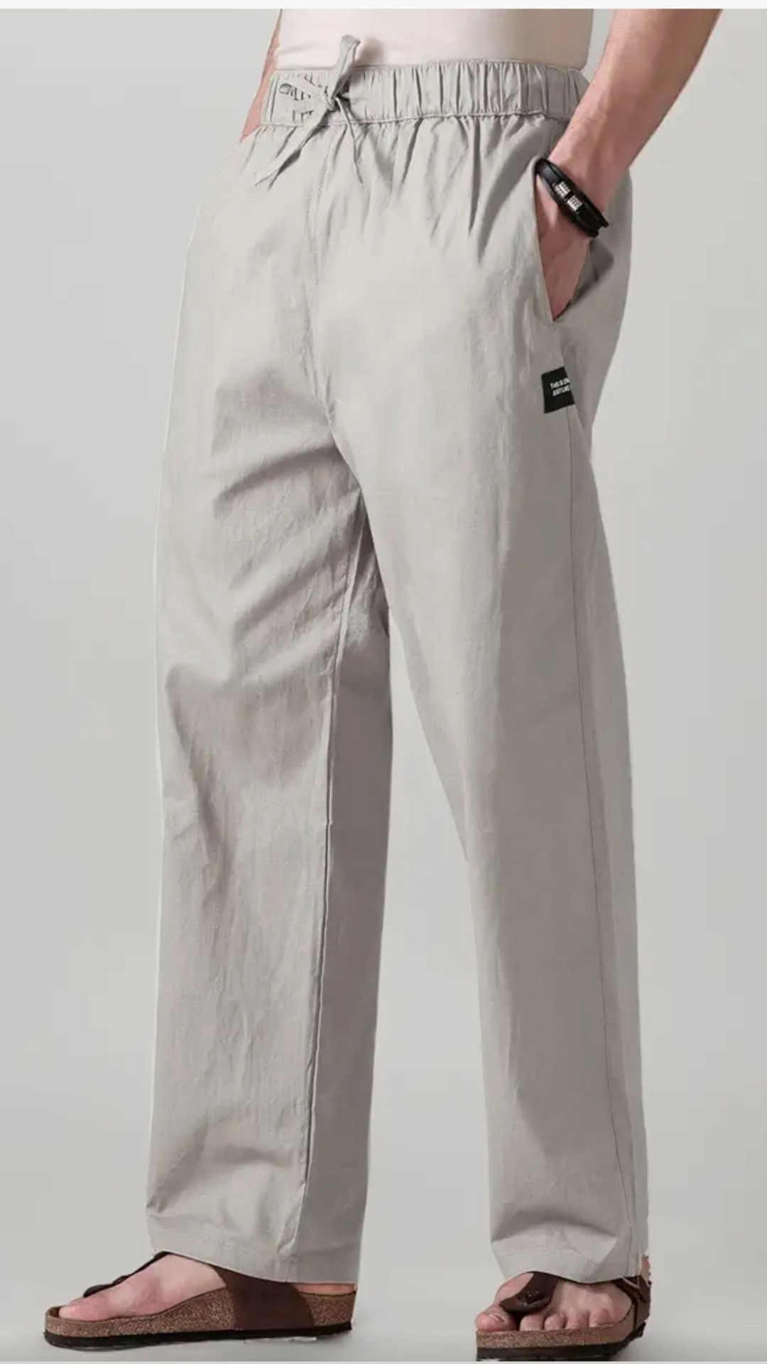 Dpiter Men's Relaxed Fit Linen Blend Trousers - Casual Elastic Waist Pants