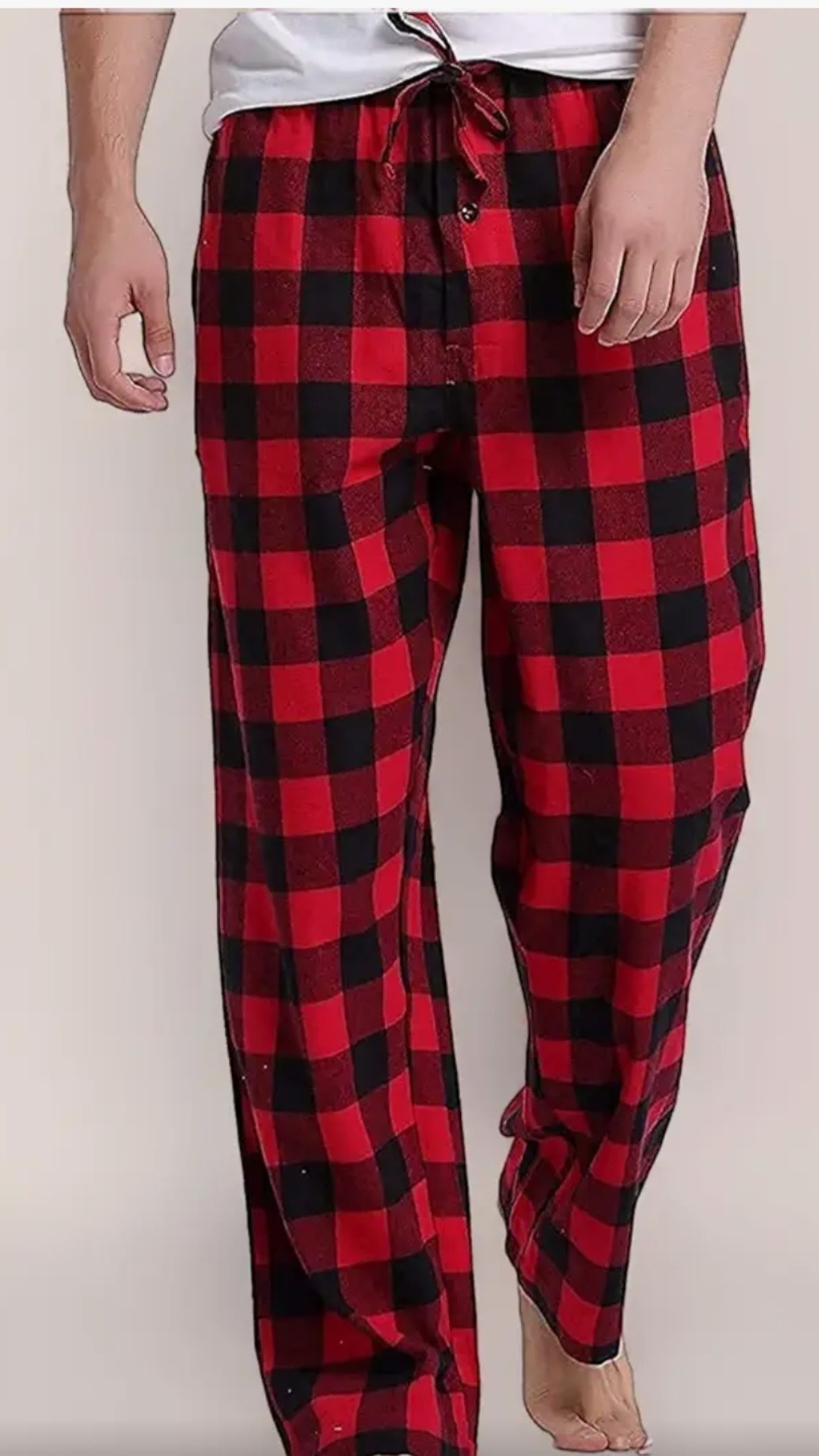 Dpiter Men's Red & Black Buffalo Plaid Flannel Pajama Pants with Drawstring