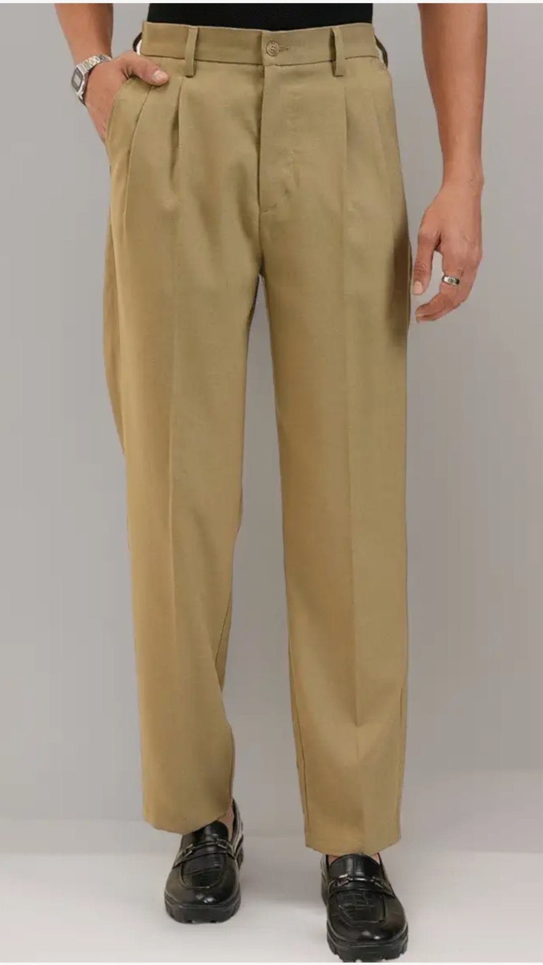 Dpiter Men's Khaki Pleated Formal Trousers: Comfortable Fit, Premium Fabric, Perfect for Office